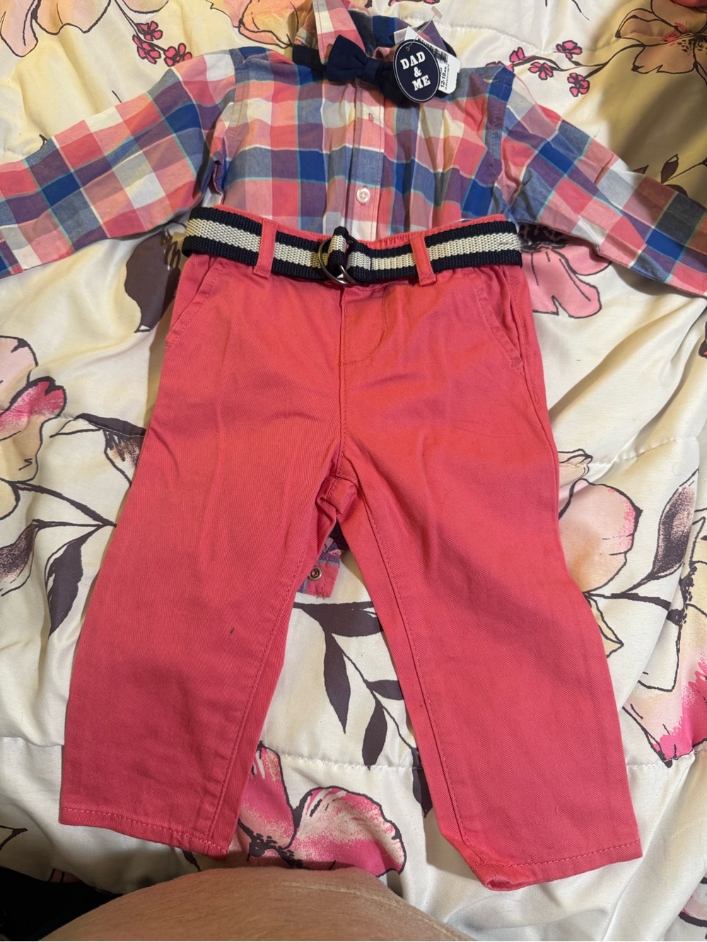 The Children's Place Coral Pink Chino Pants with Striped Navy Belt